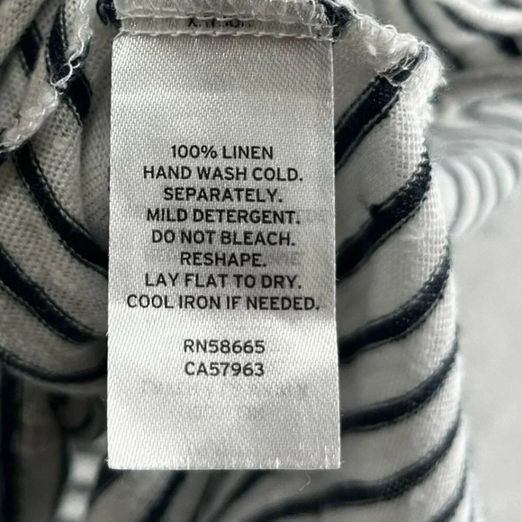 Nordstrom Linen Shirt Womens Large Black White Striped Round Neck Relaxed Fit - Picture 10 of 12